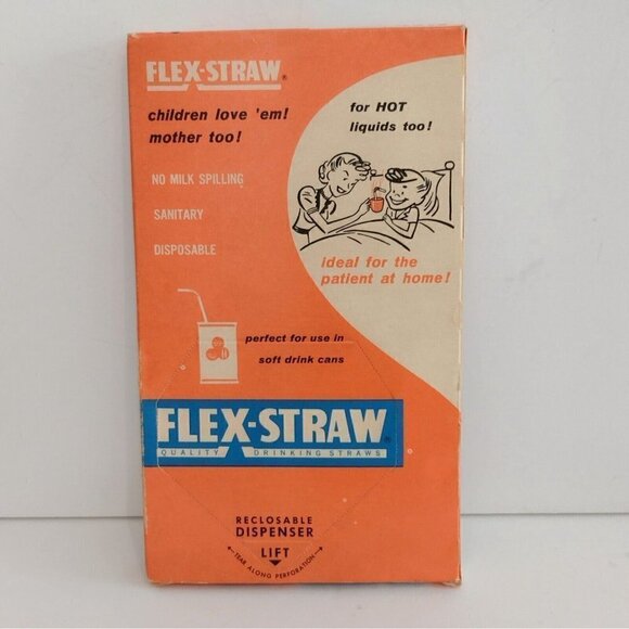 Vintage 1950s Flex Straw Drinking Paper Straws 8-1/4" Original Box 35ct - Picture 2 of 8